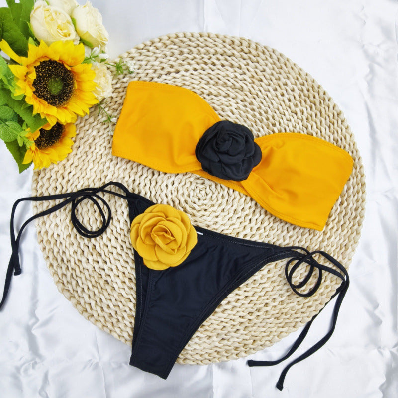 Damen Bikini mit floralem Detail und elastischen Trägern R&B