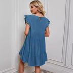 Damen Sommerkleid mit voluminösen Rüschen und schwingendem Rock R&B