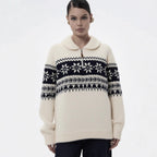 Damen gestrickter Pullover mit Halskragen und Modischem Norweger-Muster R&B