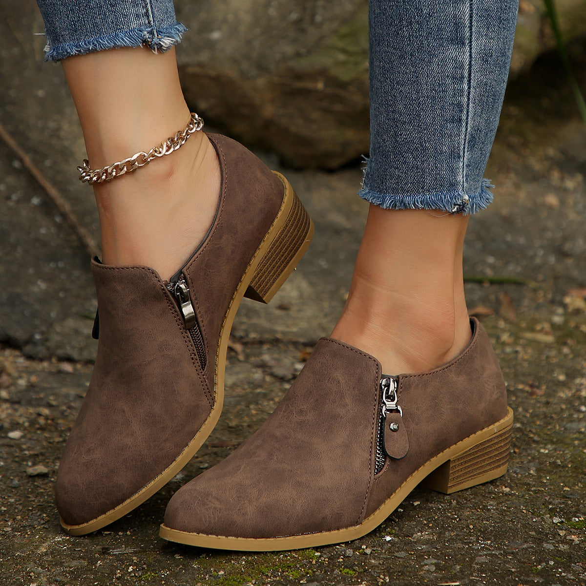 Damen Elegante Stiefeletten mit modischem Reißverschluss und komfortablem Blockabsatz R&B