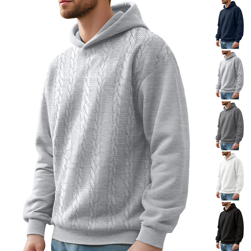 Herren nan Kapuzenpullover im Stricklook mit Zopfmuster und geripptem Saum R&B