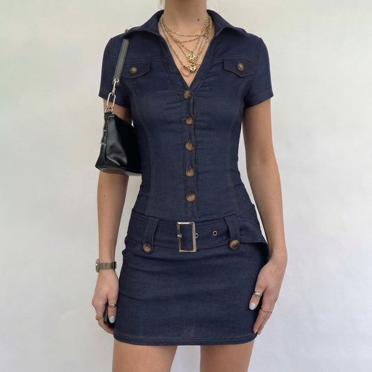 Damen Denim Kleid mit modernen Knopfdetails und taillierter Silhouette R&B
