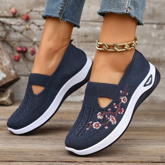 Damen Bequeme Slip-On Sneakers mit floralem Stickerei R&B
