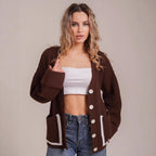 Damen Grobstrick-Cardigan mit praktischen Taschen und modernen Knöpfen R&B