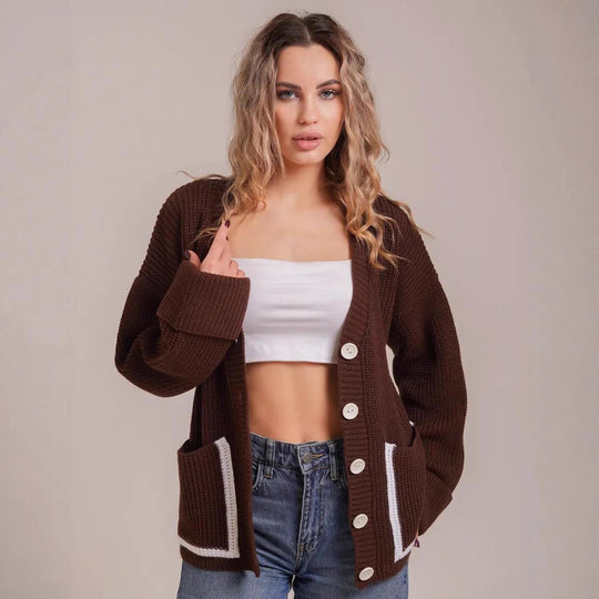 Damen Grobstrick-Cardigan mit praktischen Taschen und modernen Knöpfen R&B