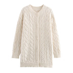 Damen Strickjacke mit Kabelmuster und Knopfverschluss