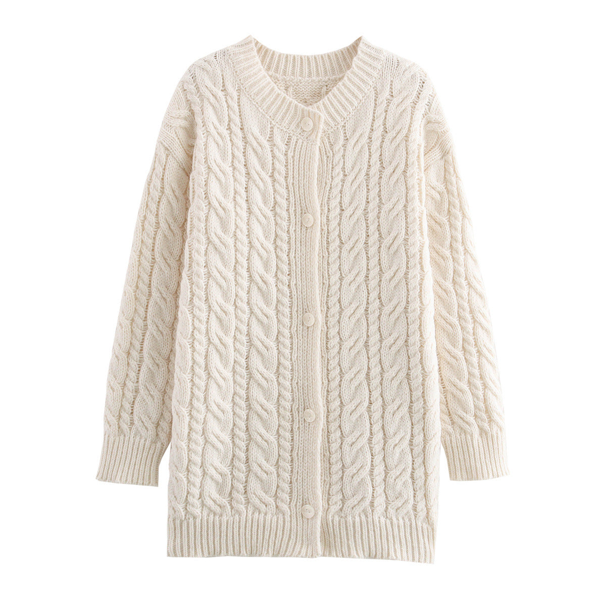 Damen Strickjacke mit Kabelmuster und Knopfverschluss