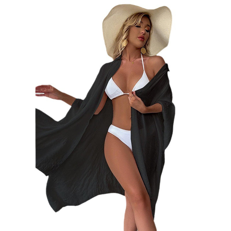Damen luftiger Strandüberwurf mit Knopfdetails R&B