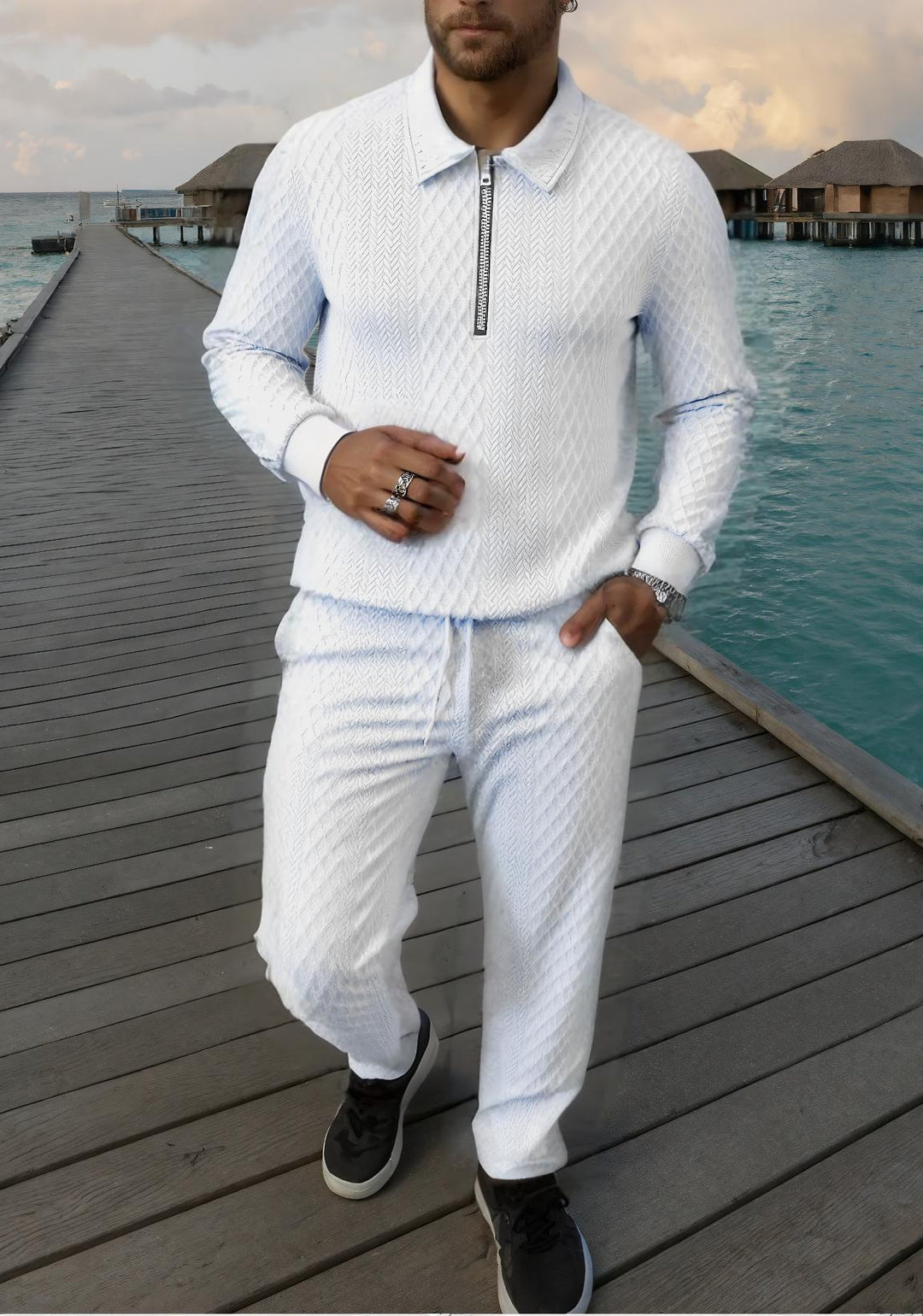 Herren Elegantes Strickanzug aus atmungsaktivem Material mit Stehkragen R&B