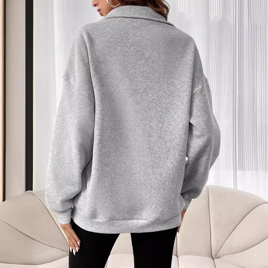 Damen Sweatshirt mit halbem Reißverschluss und lässigem Schnitt R&B