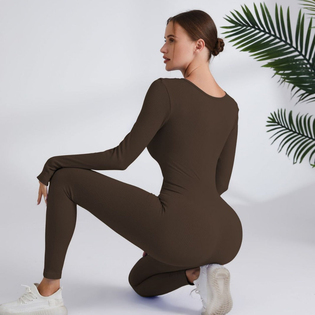 Damen Leggingsanzug mit elegantem Quadrat-Ausschnitt und figurbetonendem Schnitt R&B