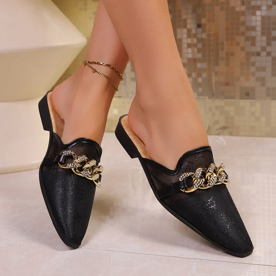 Damen Modische Mules mit funkelnder Kettenapplikation R&B