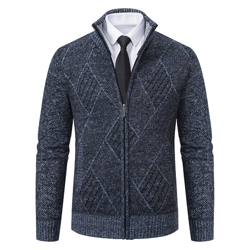 Herren modische Strickjacke mit hochabschließendem Kragen und stilvollem Zipper R&B