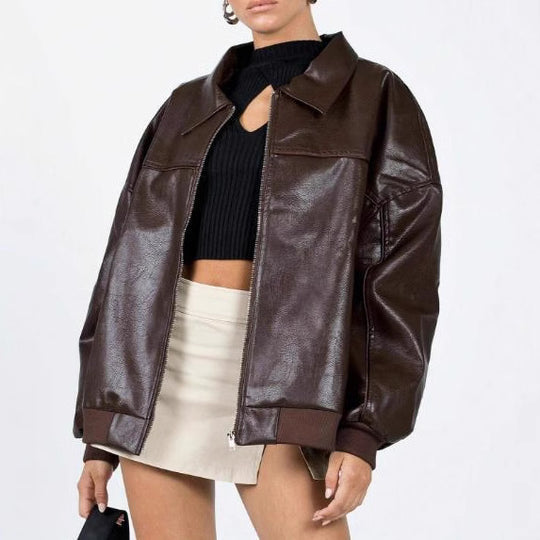 Damen Kunstleder Jacke im modernen Oversized-Stil R&B
