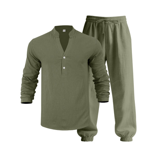 Herren lässiges langärmliges Oberteil mit Knopfleiste und entspannter Jogginghose R&B