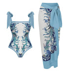 Damen Badeanzug-Set mit elegantem Wickelrock und modischen Schleifen R&B