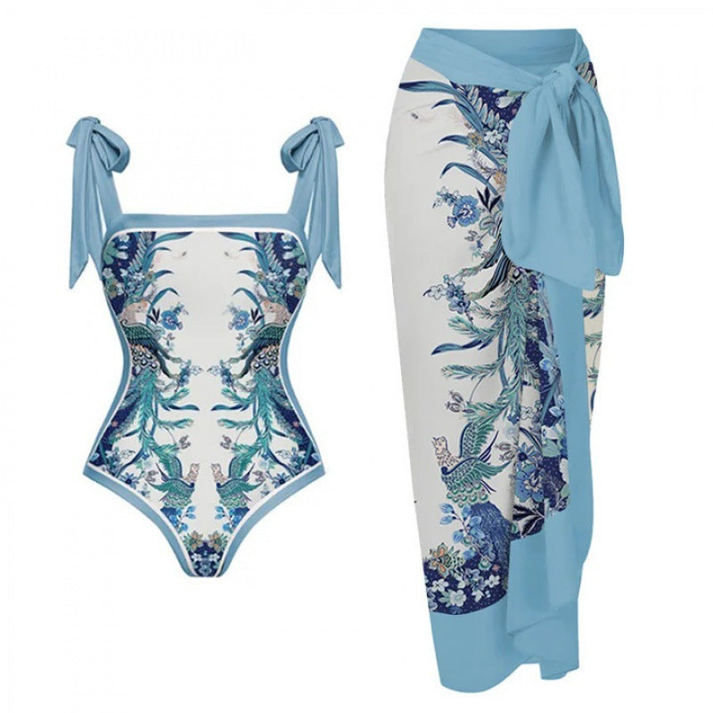 Damen Badeanzug-Set mit elegantem Wickelrock und modischen Schleifen R&B