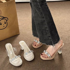 Damen Glamouröse Plateau-Sandalen mit durchsichtigen Riemen und funkelnden Kristall-Akzenten R&B
