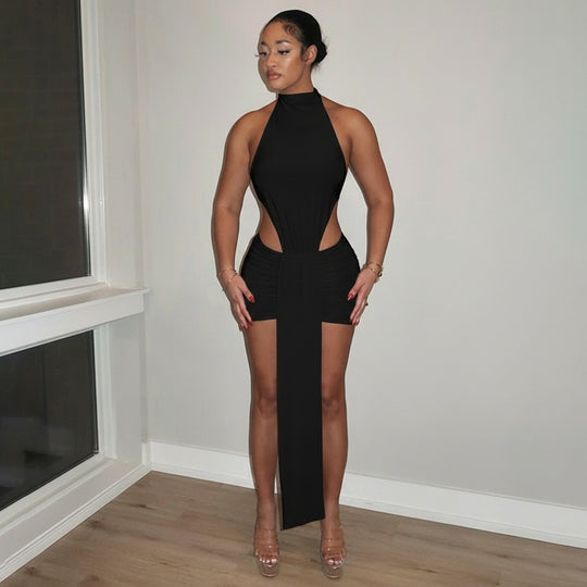 Damen Raffiniertes Minikleid mit eleganter Schlitz- und Wickeldesign R&B