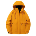 Damen funktionale Wetterjacke mit verstellbarem Kapuzenkragen und großzügigen Taschen