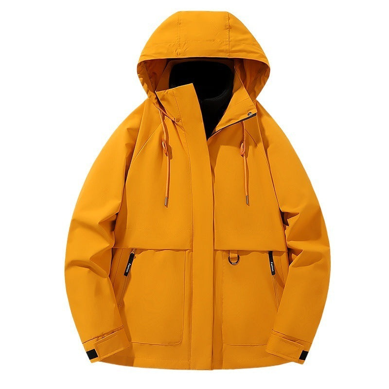 Damen funktionale Wetterjacke mit verstellbarem Kapuzenkragen und großzügigen Taschen