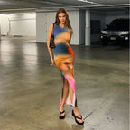 Frauen Abstract Print Bodycon Maxi Kleid