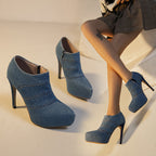 Damen High-Heels mit modischem Denim-Schnitt und elegantem Absatz R&B