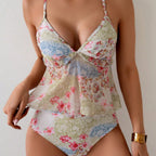 Damen Tankini-Set mit floralem Oberteil und hoch taillierten Höschen R&B