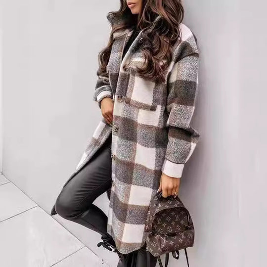 Damen Karierter Oversized-Hemd-Mantel mit praktischen Taschen R&B