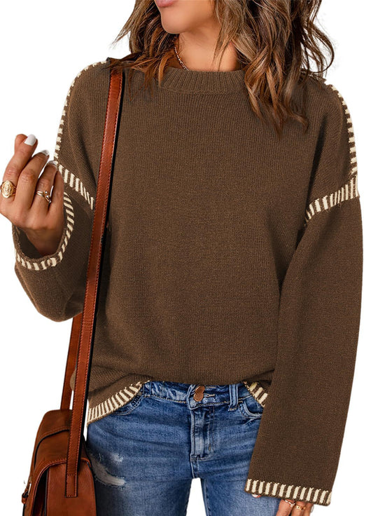 Damen lässiger Pullover mit strukturiertem Detail und seitlichem Schlitz R&B