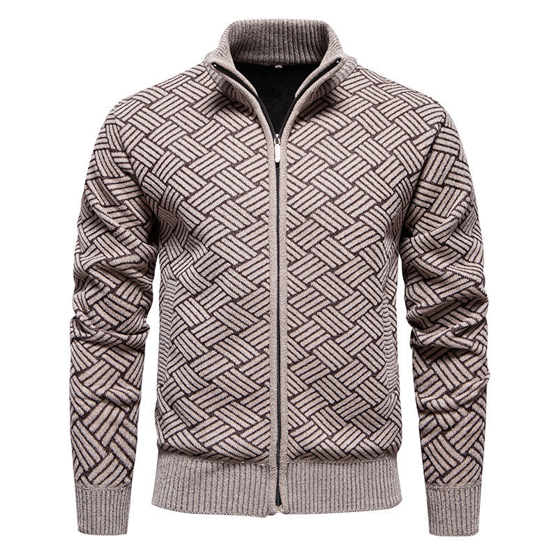 Herren modische Strickjacke mit hochgeschlossenem Kragen und Reißverschluss R&B