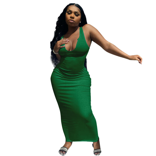 Damen Figurbetontes Maxikleid mit tiefem V-Ausschnitt und sportlichem Design R&B