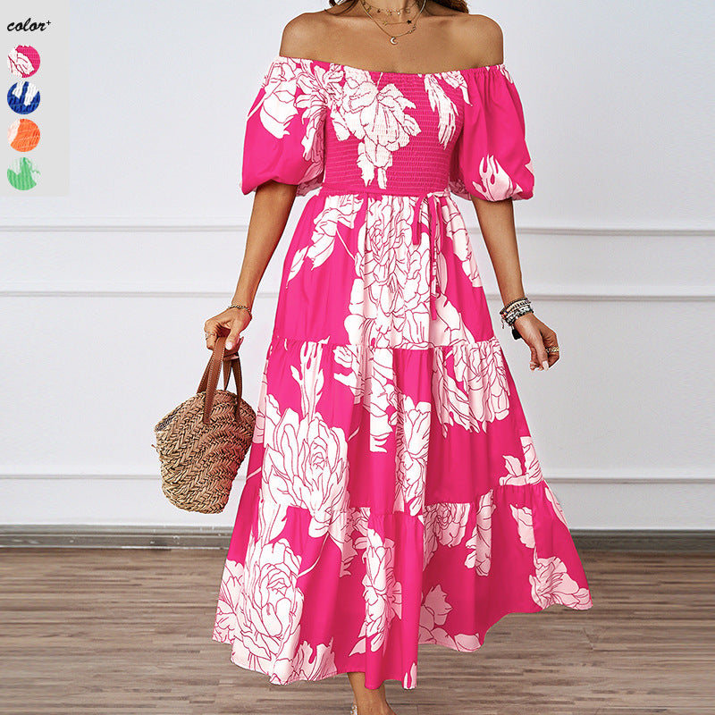 Damen Sommerkleid mit elegantem Puffärmel-Design und floralem Muster R&B