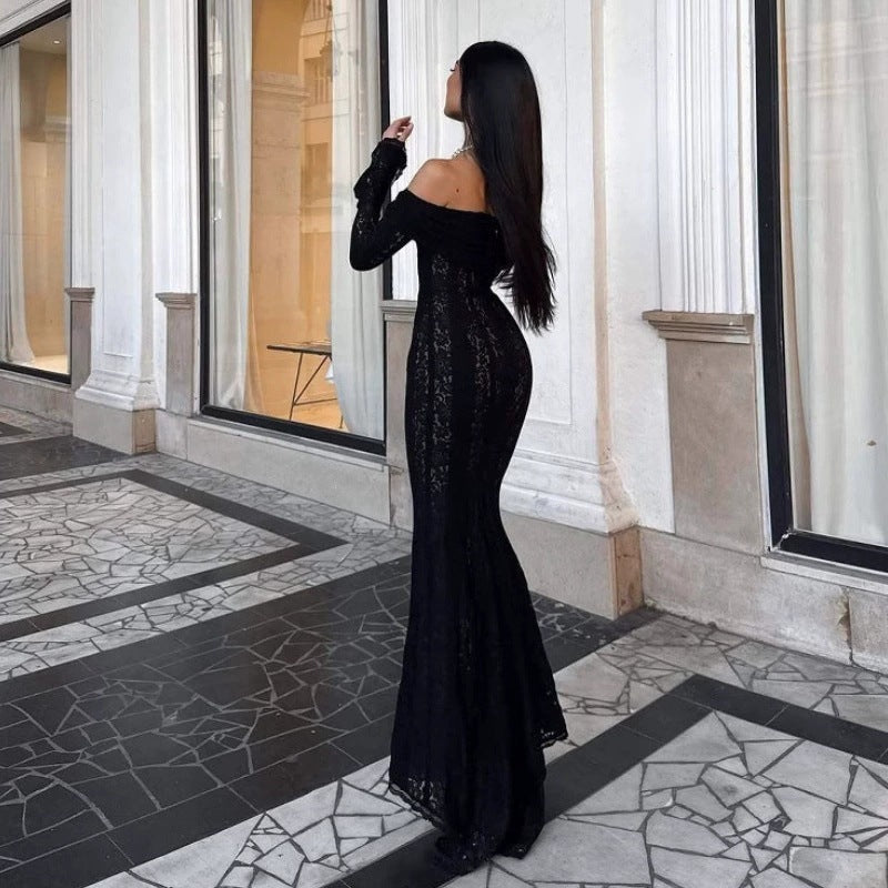 Damen Elegantes Spitzenkleid im figurbetonten Schnitt mit Off-Shoulder Design R&B