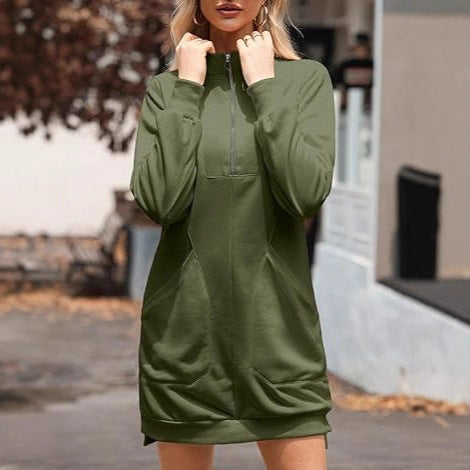 Damen Freizeitkleid mit hohem Kragen und seitlichen Eingrifftaschen R&B