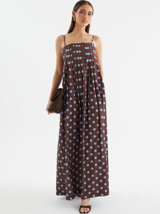 Damen Maxikleid mit verspieltem Punkte-Muster und schulterfreien Trägern R&B