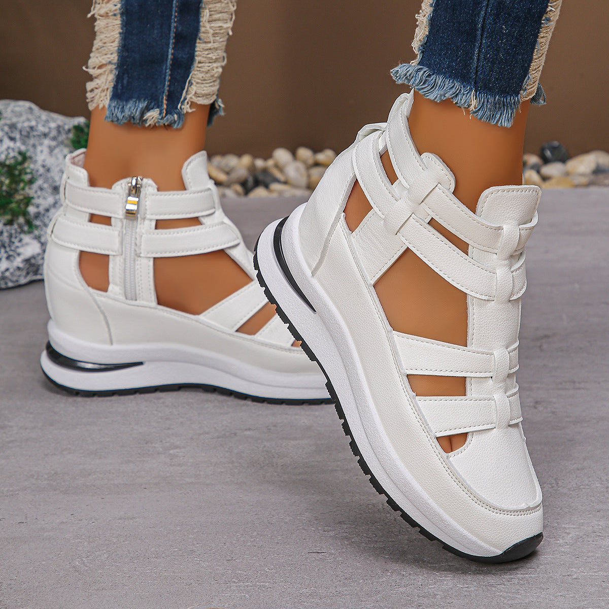 Damen Wedge-Sneaker mit verstellbaren Riemen und atmungsaktiver Sohle R&B
