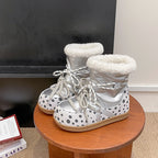 Damen Kuschelige Winterstiefel mit modischem Polka-Dot Design und weichem Kunstfellkragen R&B