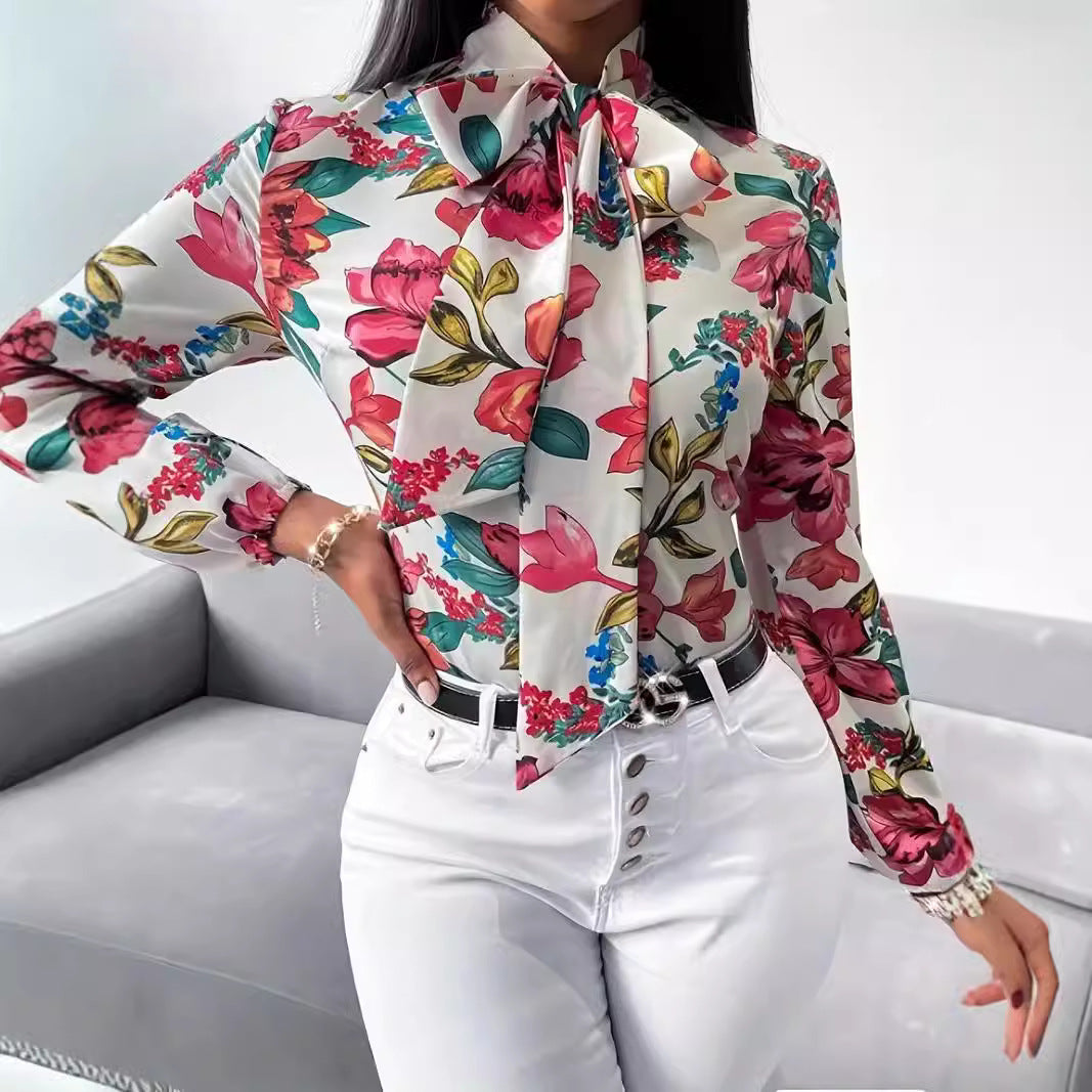 Damen Bluse mit Schleifen-Detail und floralem Design R&B