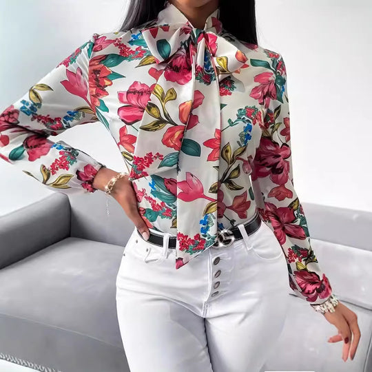 Damen Bluse mit Schleifen-Detail und floralem Design R&B