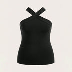 Damen Crop-Top mit schickem Kreuz-Ausschnitt und figurbetontem Schnitt R&B