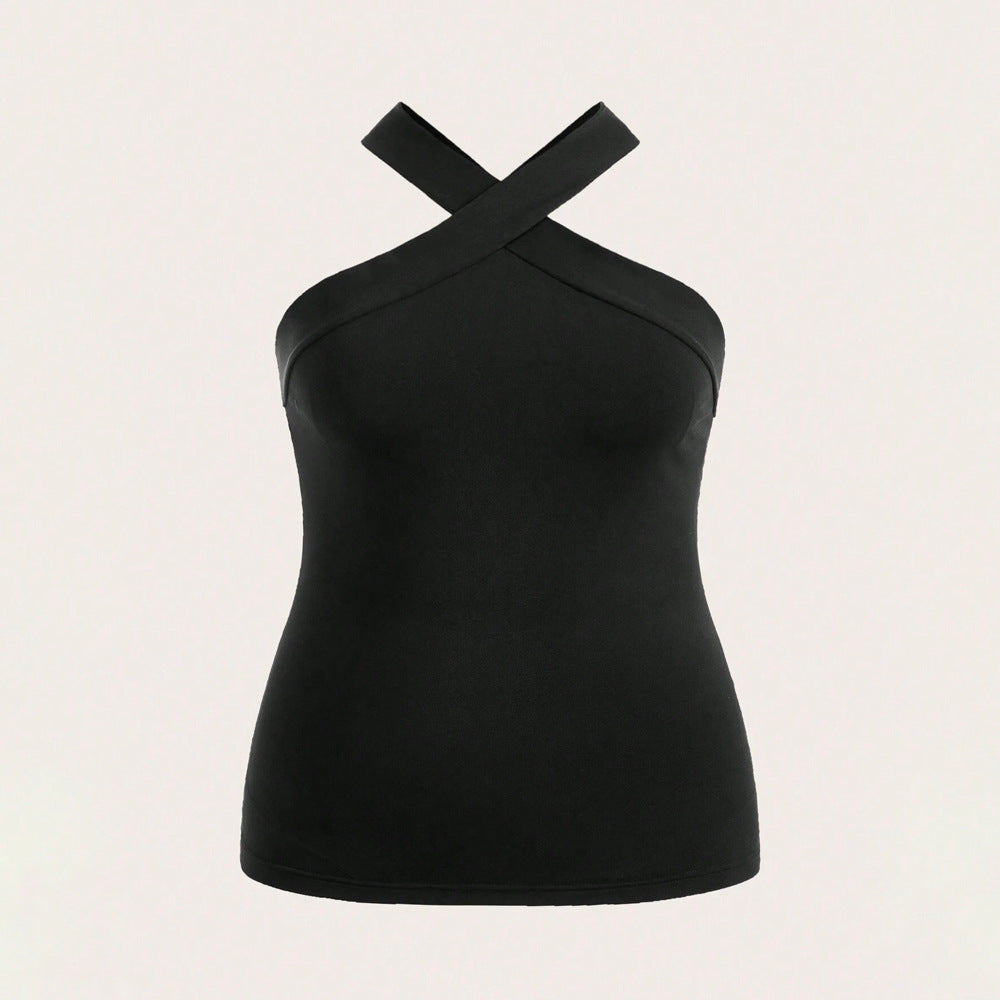 Damen Crop-Top mit schickem Kreuz-Ausschnitt und figurbetontem Schnitt R&B