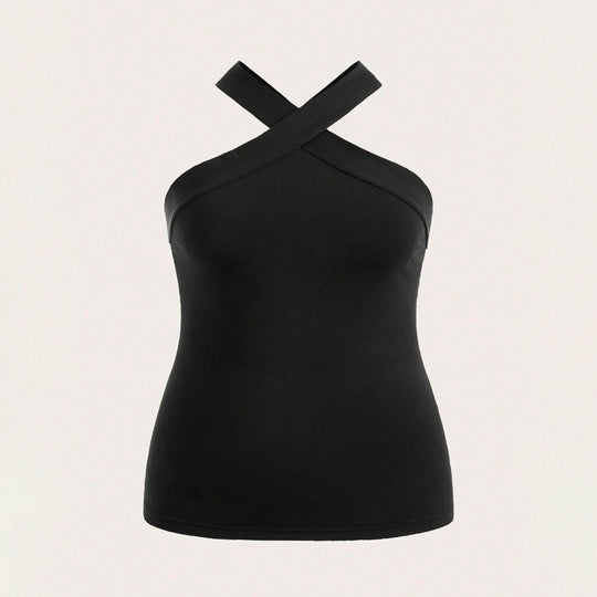 Damen Crop-Top mit schickem Kreuz-Ausschnitt und figurbetontem Schnitt R&B