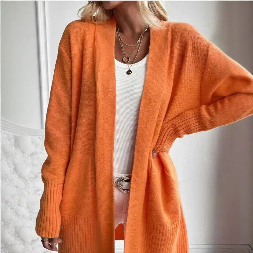 Damen lässige Strickjacke mit offenem Schnitt und Seitentaschen R&B