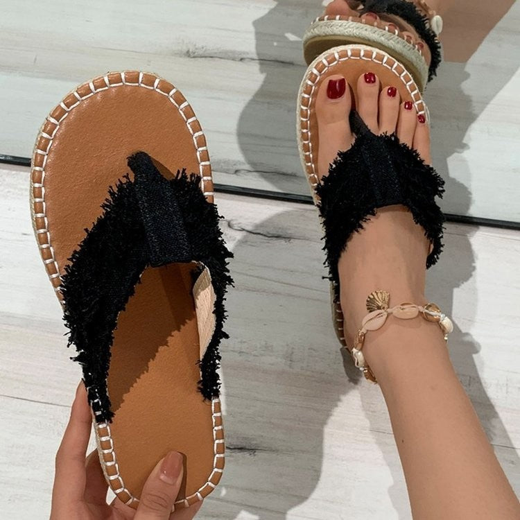 Damen flauschige Zehentrenner-Sandalen mit weichem Fußbett und trendigem Design R&B