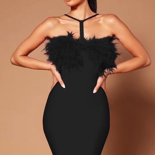 Damen Figurbetontes Kleid mit fedrigen Details R&B