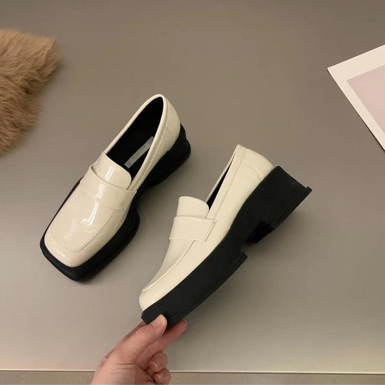 Damen Edle Lackleder-Ballerinas mit breitem Blockabsatz R&B