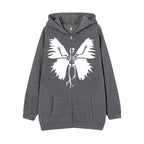 Damen Zip-Hoodie mit einzigartigem Skelett- und Schmetterlingsmotiv