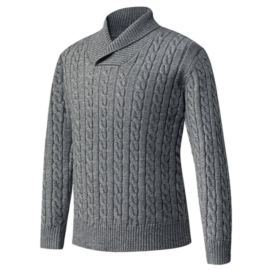 Herren Grobstrickpullover mit modernem Schalkragen und Zopfmuster R&B