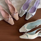 Damen Slingback-Pumps mit eleganter Schleifenverzierung und komfortablem Blockabsatz